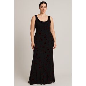 Black Red Burnout Velvet Gown Beaded Floral Maxi Dress Cowl Neck Formal Gothic
